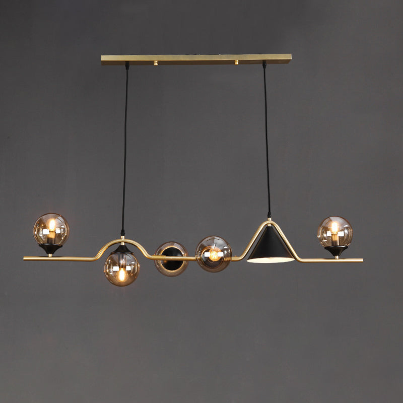 Lustre contemporain en fer et verre scandinave avec cône et boules 4/5/6/9 lumières pour salle à manger 