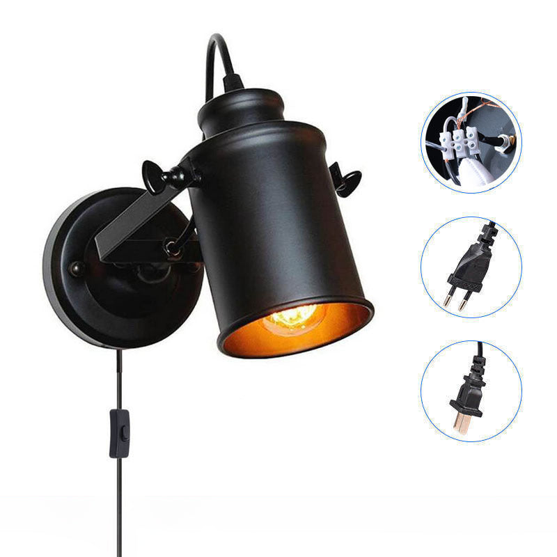 Zeitgenössische Industrie Eisen drehbare Zylinder 1-Licht Wandleuchte Lampe für Flur 