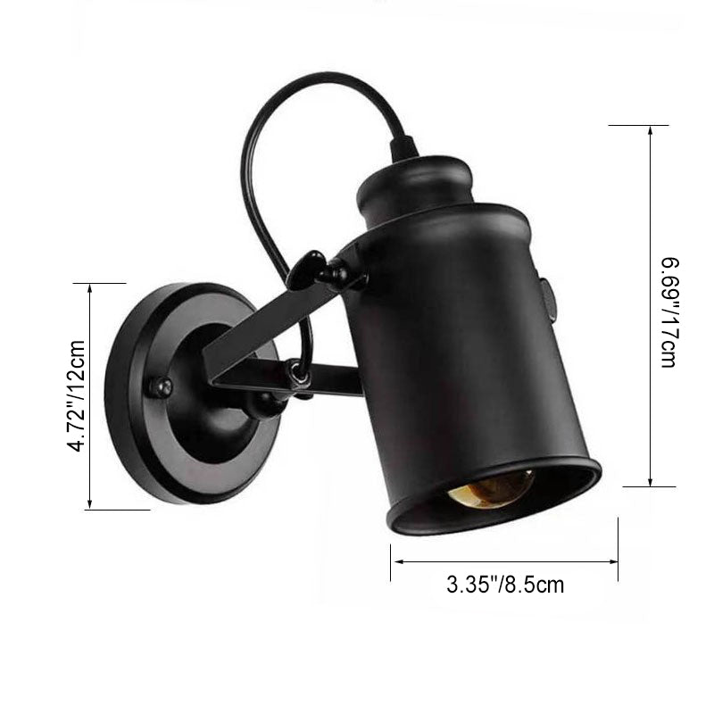 Zeitgenössische Industrie Eisen drehbare Zylinder 1-Licht Wandleuchte Lampe für Flur 