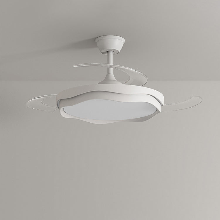 مروحة سقف بإضاءة LED شبه مدمجة معاصرة من الأكريليك والحديد بتصميم موجة دائرية لغرفة المعيشة 