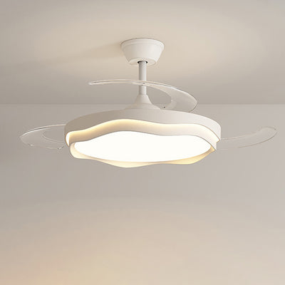 مروحة سقف بإضاءة LED شبه مدمجة معاصرة من الأكريليك والحديد بتصميم موجة دائرية لغرفة المعيشة 