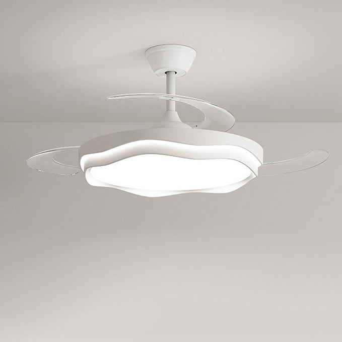 مروحة سقف بإضاءة LED شبه مدمجة معاصرة من الأكريليك والحديد بتصميم موجة دائرية لغرفة المعيشة 