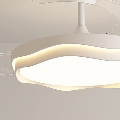مروحة سقف بإضاءة LED شبه مدمجة معاصرة من الأكريليك والحديد بتصميم موجة دائرية لغرفة المعيشة 