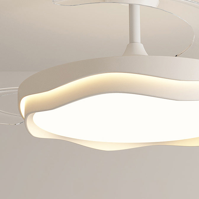 مروحة سقف بإضاءة LED شبه مدمجة معاصرة من الأكريليك والحديد بتصميم موجة دائرية لغرفة المعيشة 