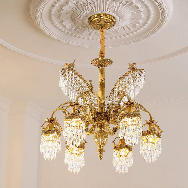 Traditionelle Luxus Messing Kristall Hand-Geschnitzt Palme 6/8 Licht Kronleuchter Für Wohnzimmer 