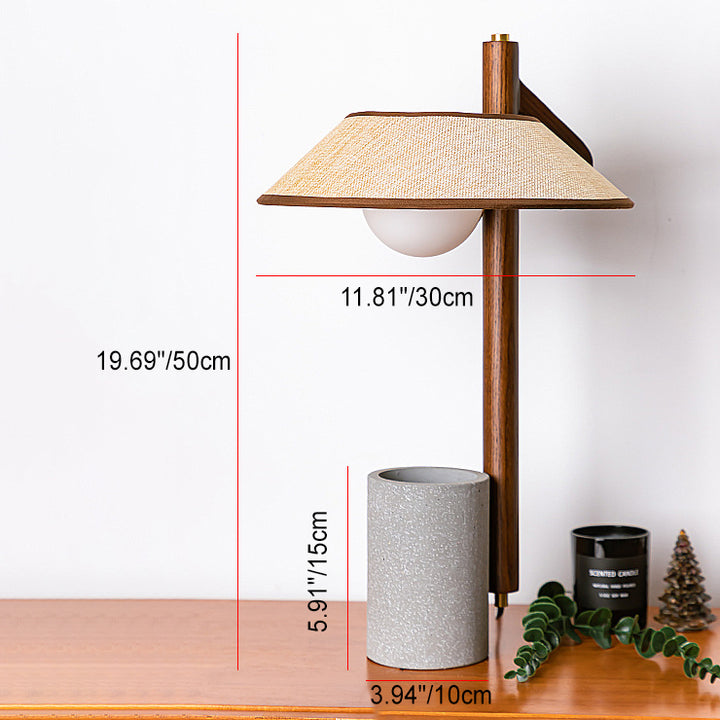Lampe de table 1 lumière avec vase cylindrique conique en ciment, tissu en bois de frêne vintage traditionnel pour chambre à coucher 