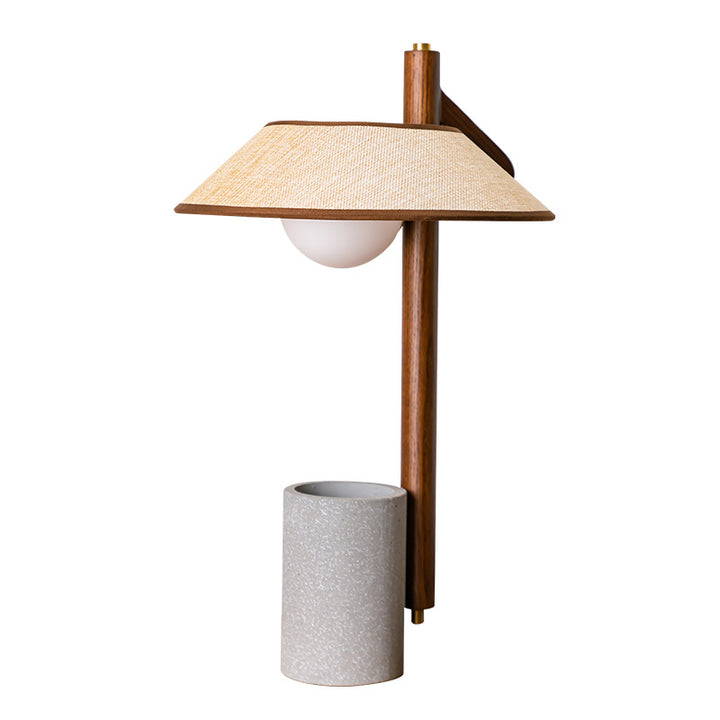 Lampe de table 1 lumière avec vase cylindrique conique en ciment, tissu en bois de frêne vintage traditionnel pour chambre à coucher 
