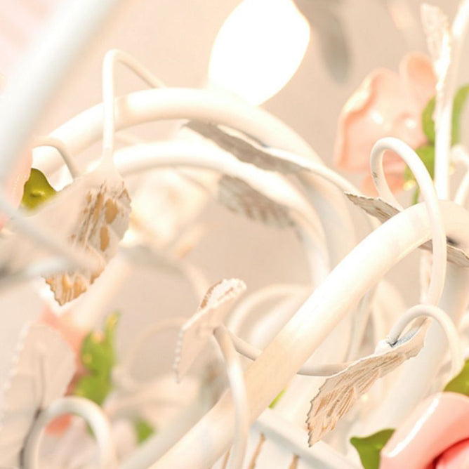 Chandelier traditionnel en céramique de fer français avec branches de rose et 3/6/8 lumières pour salon 