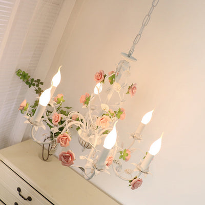Chandelier traditionnel en céramique de fer français avec branches de rose et 3/6/8 lumières pour salon 