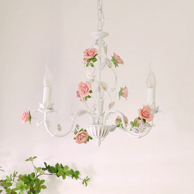 Chandelier traditionnel en céramique de fer français avec branches de rose et 3/6/8 lumières pour salon 
