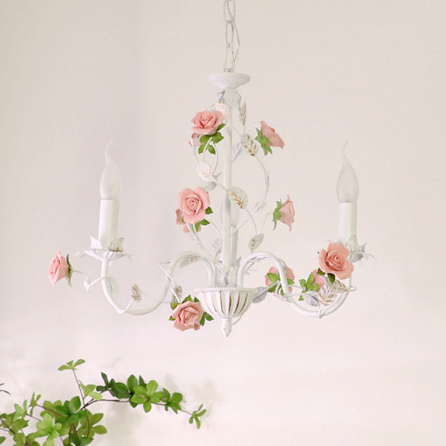 Chandelier traditionnel en céramique de fer français avec branches de rose et 3/6/8 lumières pour salon 