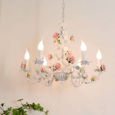Chandelier traditionnel en céramique de fer français avec branches de rose et 3/6/8 lumières pour salon 