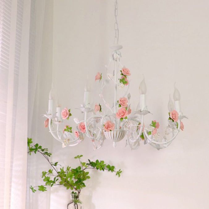 Chandelier traditionnel en céramique de fer français avec branches de rose et 3/6/8 lumières pour salon 
