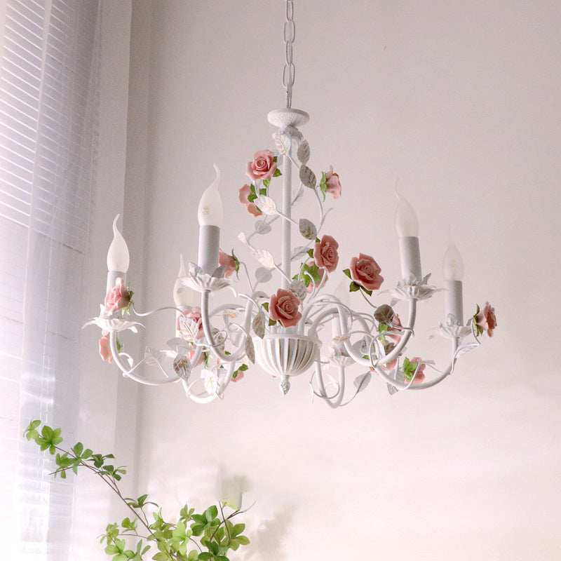 Chandelier traditionnel en céramique de fer français avec branches de rose et 3/6/8 lumières pour salon 