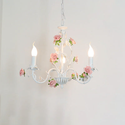 Chandelier traditionnel en céramique de fer français avec branches de rose et 3/6/8 lumières pour salon 