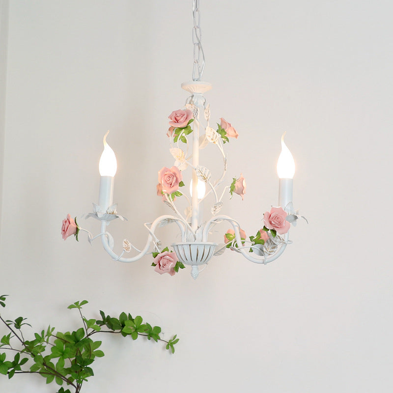 Chandelier traditionnel en céramique de fer français avec branches de rose et 3/6/8 lumières pour salon 
