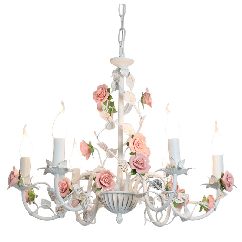 Chandelier traditionnel en céramique de fer français avec branches de rose et 3/6/8 lumières pour salon 