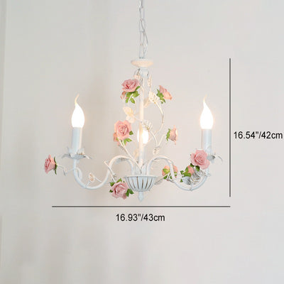 Chandelier traditionnel en céramique de fer français avec branches de rose et 3/6/8 lumières pour salon 
