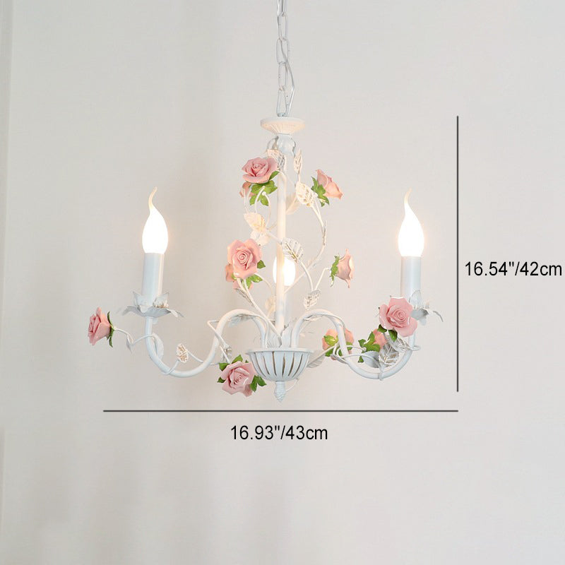 Chandelier traditionnel en céramique de fer français avec branches de rose et 3/6/8 lumières pour salon 
