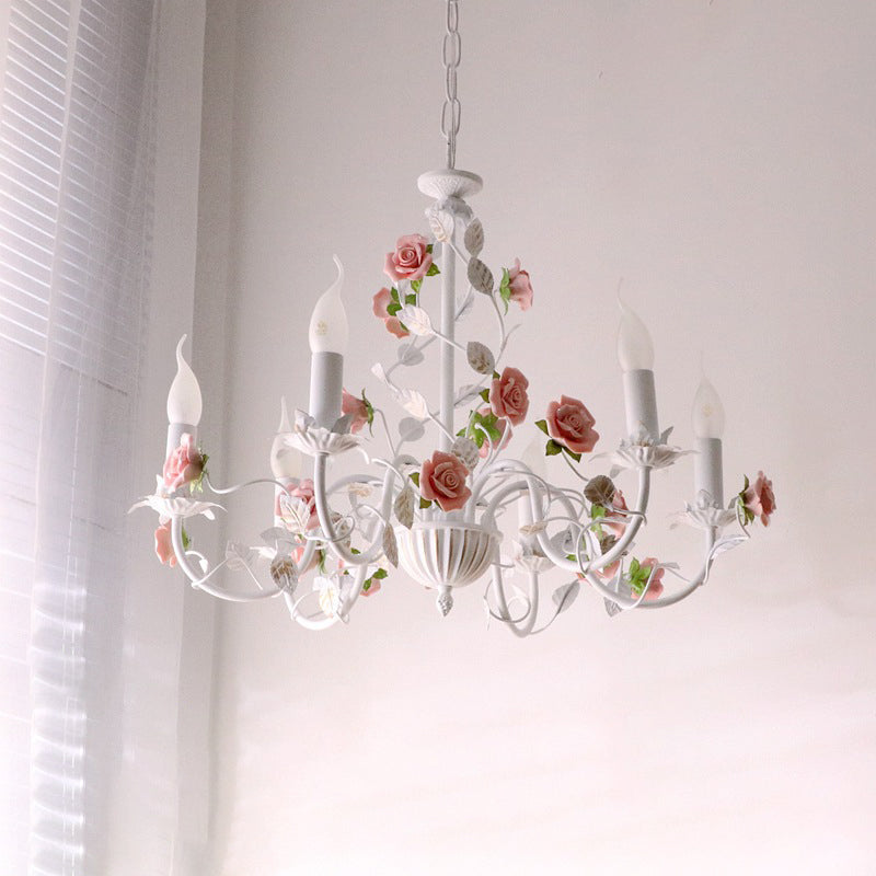 Chandelier traditionnel en céramique de fer français avec branches de rose et 3/6/8 lumières pour salon 