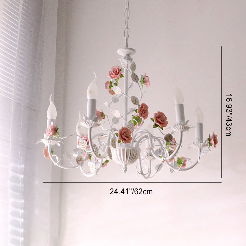 Chandelier traditionnel en céramique de fer français avec branches de rose et 3/6/8 lumières pour salon 