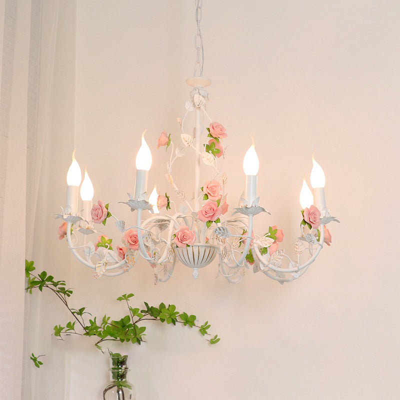 Chandelier traditionnel en céramique de fer français avec branches de rose et 3/6/8 lumières pour salon 