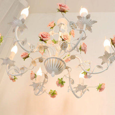Chandelier traditionnel en céramique de fer français avec branches de rose et 3/6/8 lumières pour salon 