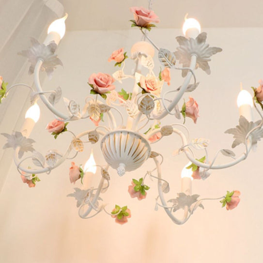 Chandelier traditionnel en céramique de fer français avec branches de rose et 3/6/8 lumières pour salon 