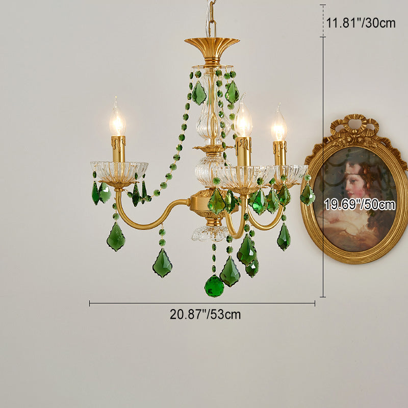 Candelabros de columna de cristal de cobre francés tradicional con 3/6/8 luces para sala de estar 