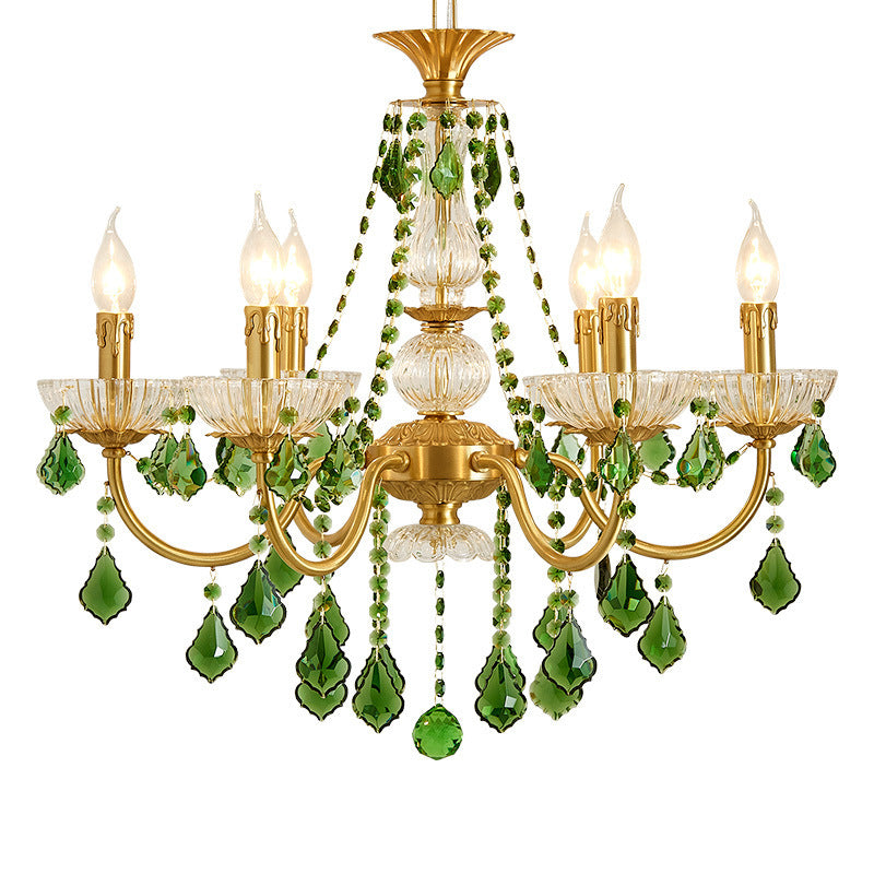 Candelabros de columna de cristal de cobre francés tradicional con 3/6/8 luces para sala de estar 