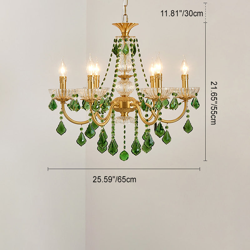 Candelabros de columna de cristal de cobre francés tradicional con 3/6/8 luces para sala de estar 
