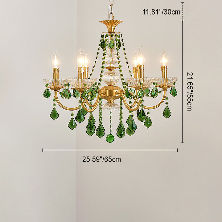 Candelabros de columna de cristal de cobre francés tradicional con 3/6/8 luces para sala de estar 