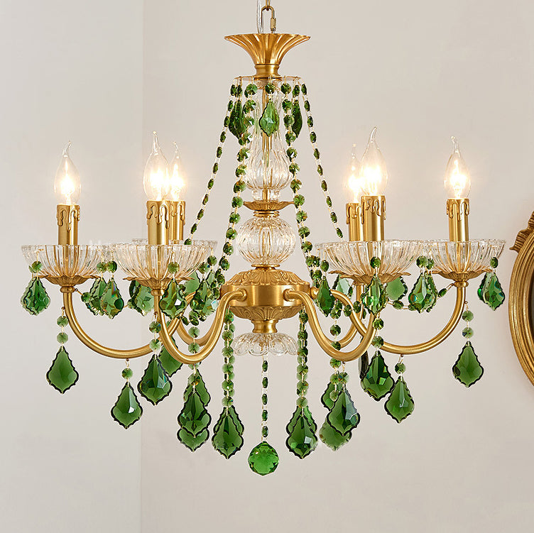 Candelabros de columna de cristal de cobre francés tradicional con 3/6/8 luces para sala de estar 