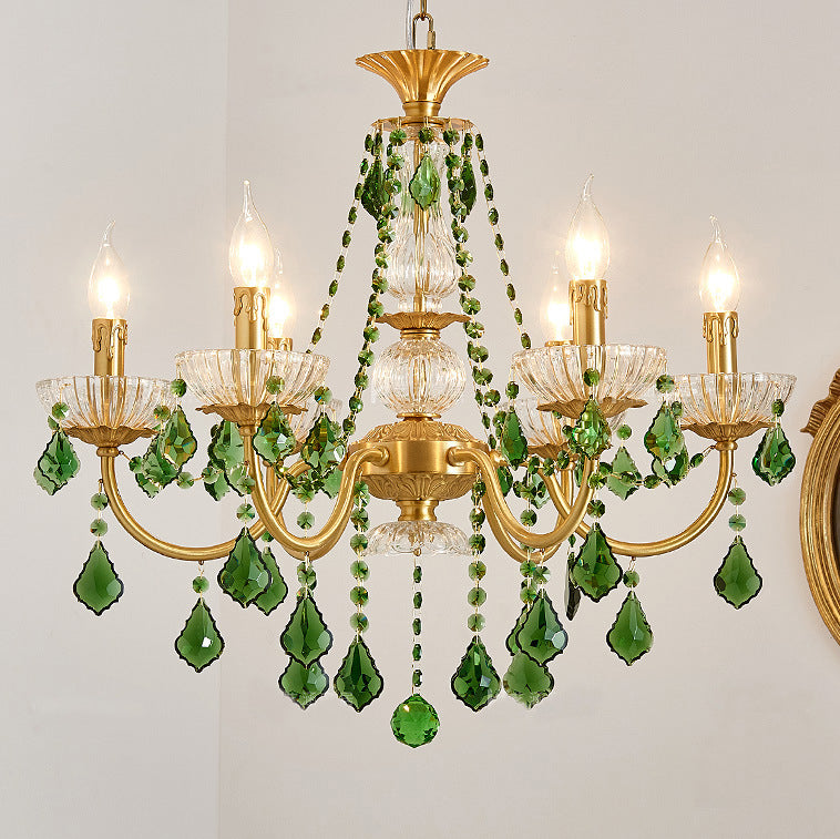 Candelabros de columna de cristal de cobre francés tradicional con 3/6/8 luces para sala de estar 