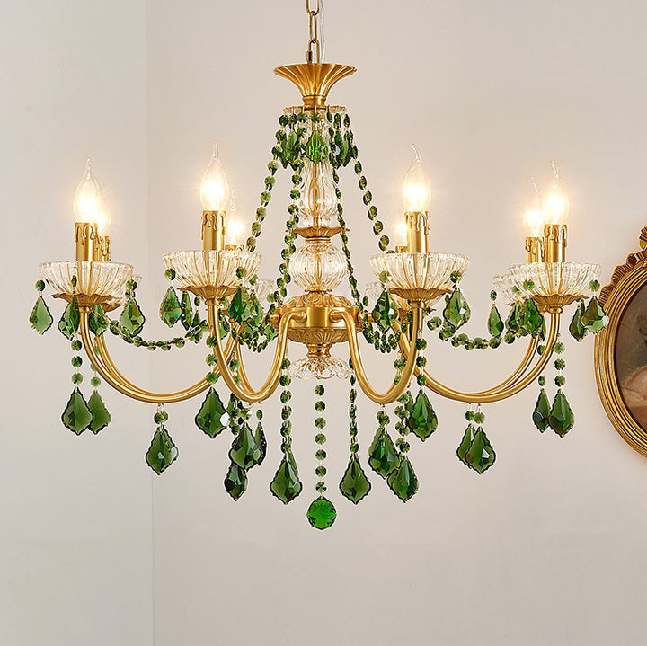 Pendentifs en colonne en verre cristal de cuivre traditionnel français Bougeoir Lustres 3/6/8 lumières pour salon 