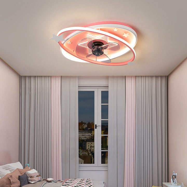 Ventilador de techo con luz LED de estrella elíptica de hierro acrílico escandinavo contemporáneo para dormitorio 