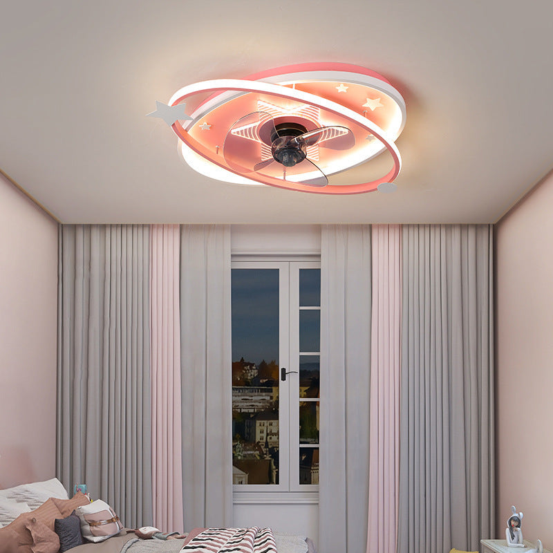 Zeitgenössische skandinavische Eisen Acryl elliptische Stern LED Unterputz Deckenventilator Licht für Schlafzimmer 