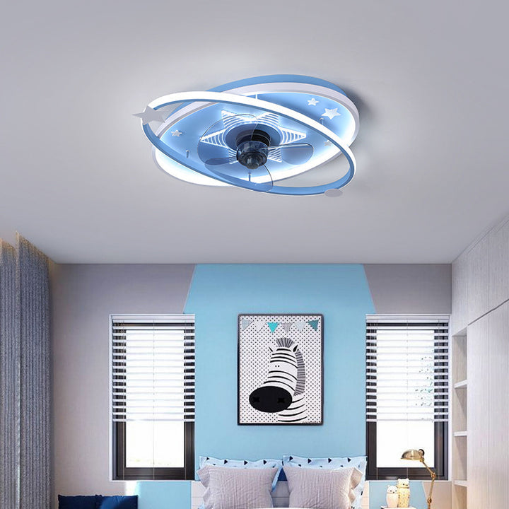 Ventilador de techo con luz LED de estrella elíptica de hierro acrílico escandinavo contemporáneo para dormitorio 