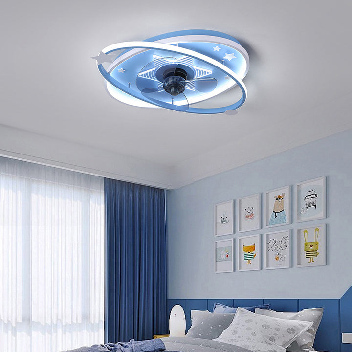 Ventilador de techo con luz LED de estrella elíptica de hierro acrílico escandinavo contemporáneo para dormitorio 