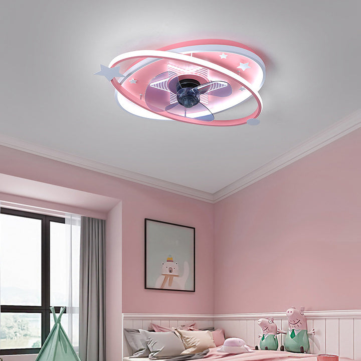 Ventilador de techo con luz LED de estrella elíptica de hierro acrílico escandinavo contemporáneo para dormitorio 