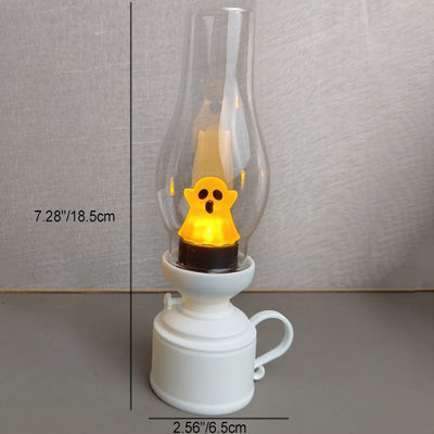 Lámpara de Mesa LED de Noche para Dormitorio con Llama de Fantasma de Queroseno de Batería de PVC Creativa Contemporánea de Halloween 