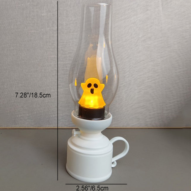 Lámpara de Mesa LED de Noche para Dormitorio con Llama de Fantasma de Queroseno de Batería de PVC Creativa Contemporánea de Halloween 