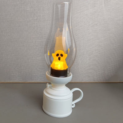 Lámpara de Mesa LED de Noche para Dormitorio con Llama de Fantasma de Queroseno de Batería de PVC Creativa Contemporánea de Halloween 