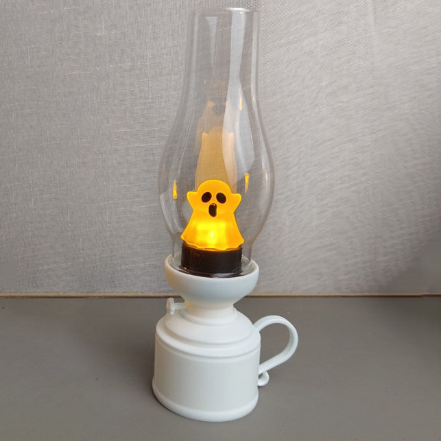 Lámpara de Mesa LED de Noche para Dormitorio con Llama de Fantasma de Queroseno de Batería de PVC Creativa Contemporánea de Halloween 