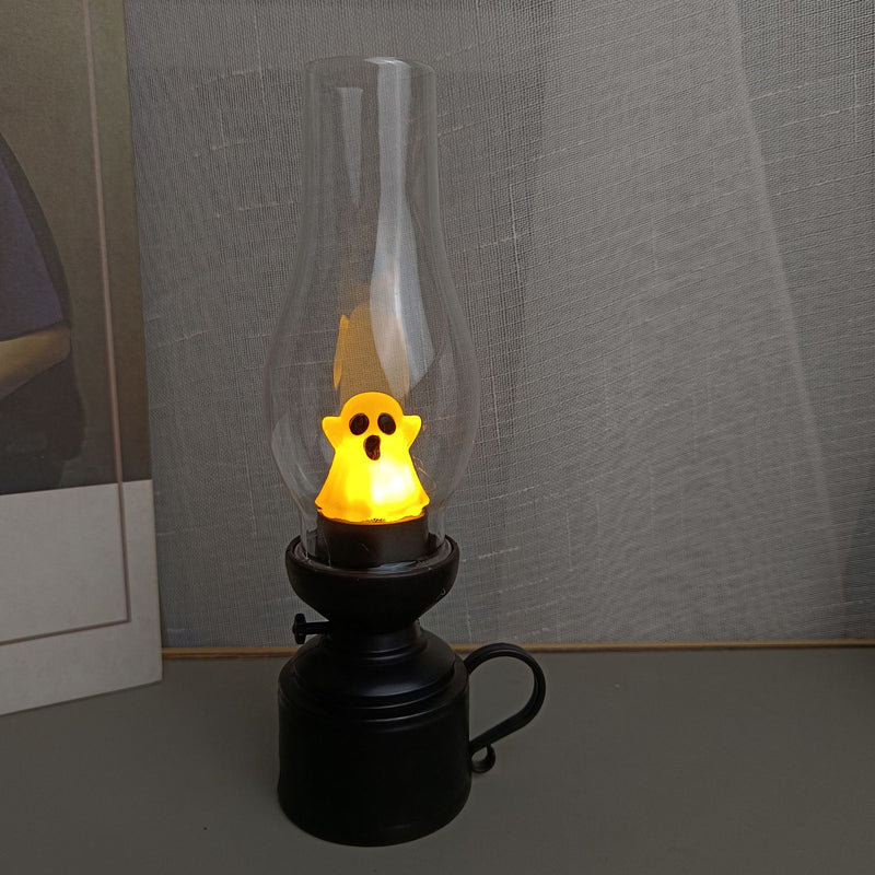 Lámpara de Mesa LED de Noche para Dormitorio con Llama de Fantasma de Queroseno de Batería de PVC Creativa Contemporánea de Halloween 