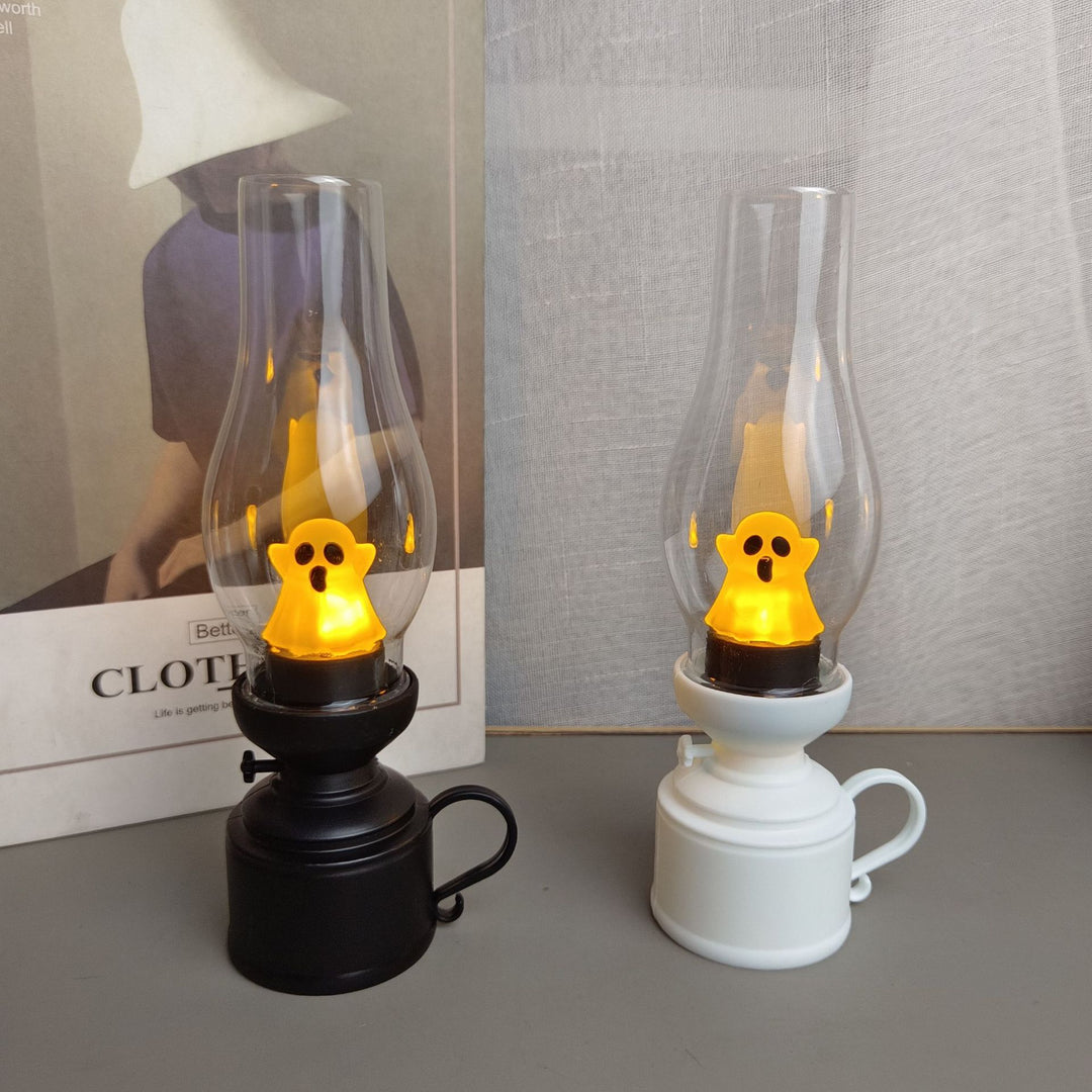 Lámpara de Mesa LED de Noche para Dormitorio con Llama de Fantasma de Queroseno de Batería de PVC Creativa Contemporánea de Halloween 