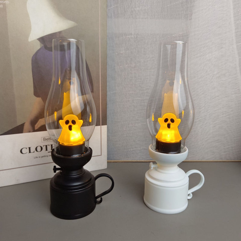 Lámpara de Mesa LED de Noche para Dormitorio con Llama de Fantasma de Queroseno de Batería de PVC Creativa Contemporánea de Halloween 