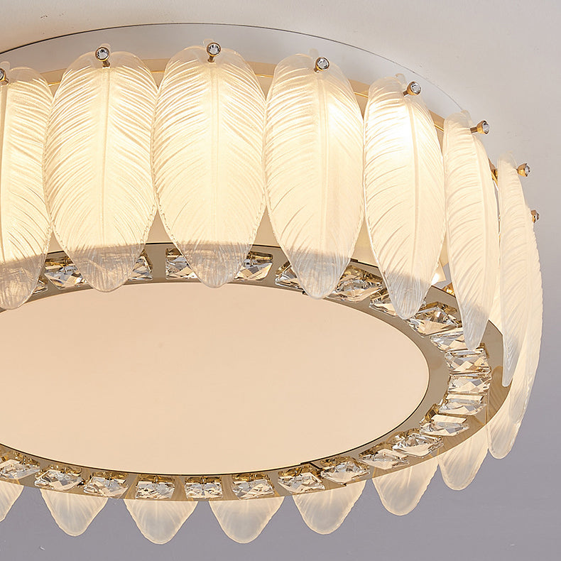 Traditionelle französische Glas-Eisen-Kristall-runde quadratische Feder-LED-Deckenleuchte für Schlafzimmer 