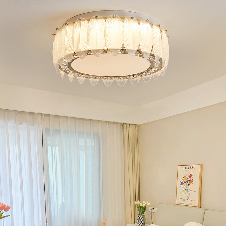 Traditionelle französische Glas-Eisen-Kristall-runde quadratische Feder-LED-Deckenleuchte für Schlafzimmer 