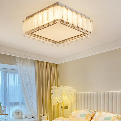 Traditionelle französische Glas-Eisen-Kristall-runde quadratische Feder-LED-Deckenleuchte für Schlafzimmer 